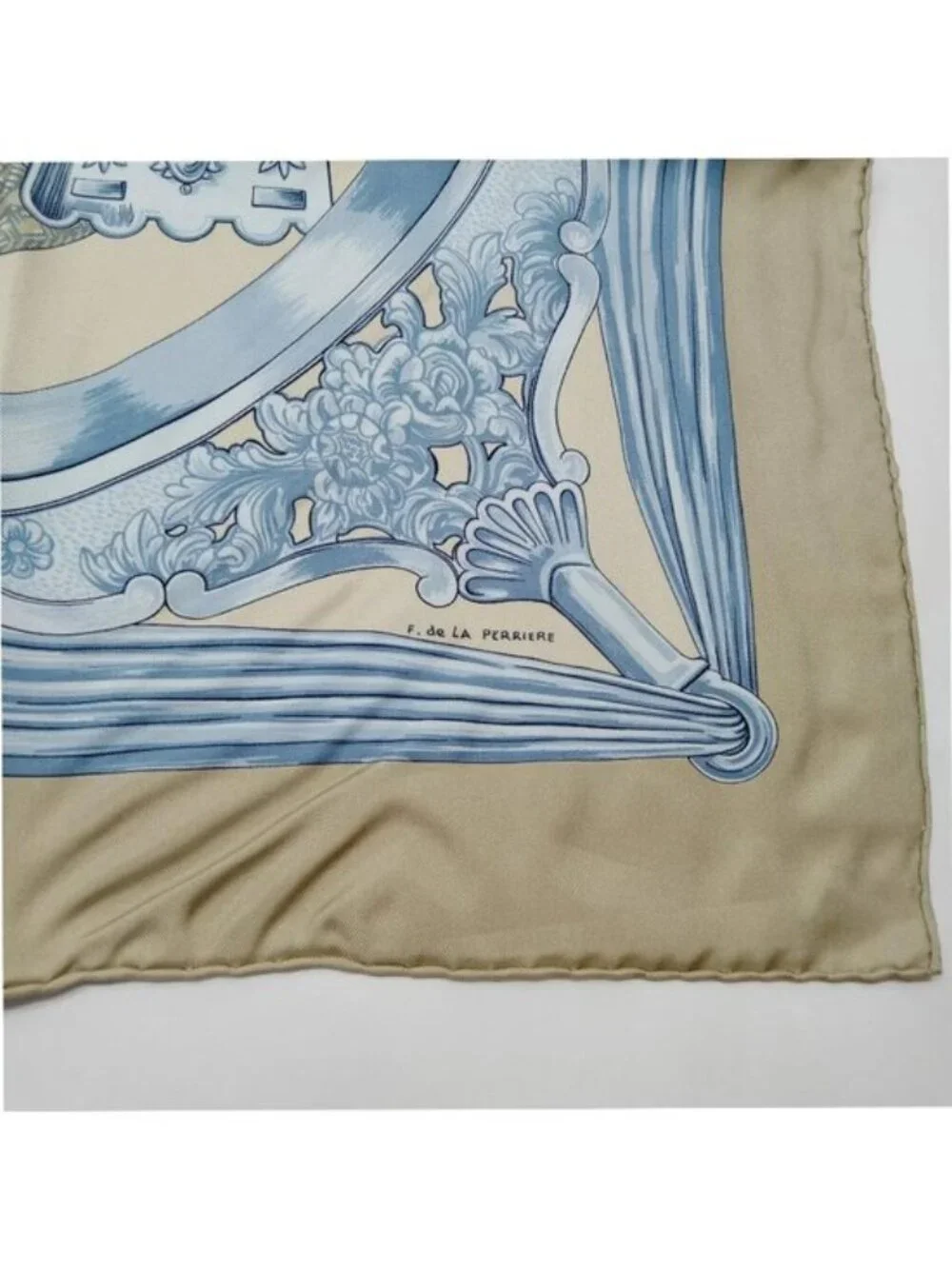 Authentic Hermès Étriers Carré 90 Silk Scarf Gold Blue Square Made in France